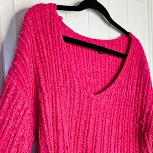 Wild Fable Hot Pink Distressed Chenille Cropped Sweater - Size XL